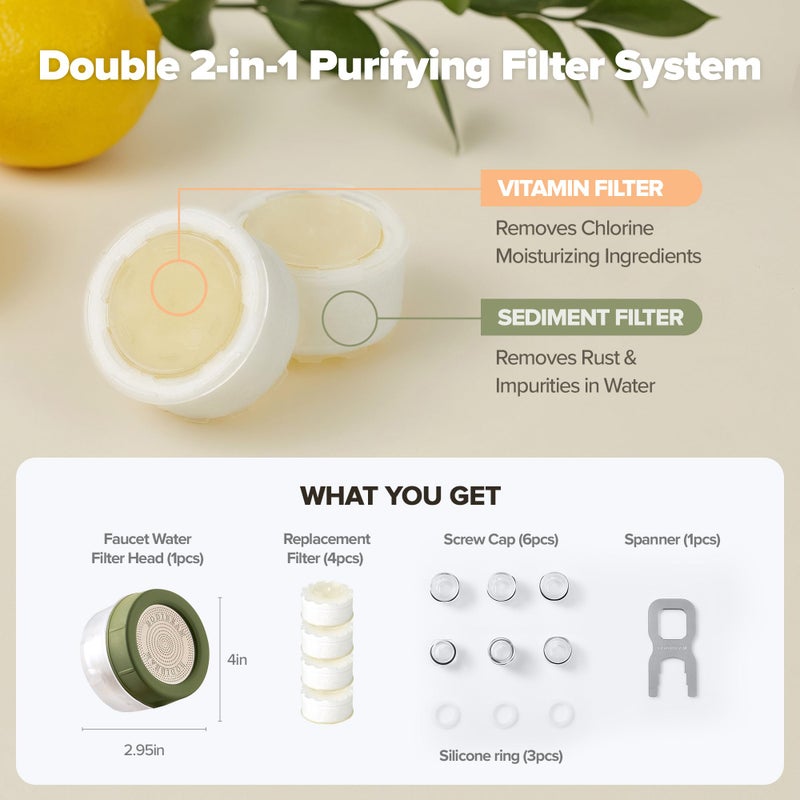 BODIBEAM [6 Months Set] Water Filter for Sink Faucet and Replacement Set  Sink Water Filter  Vitamin C Gel  NSF Certified - Removes Impurities  Chlorine and Rust - Skin Hydration  Made in Korea Olive Green - Image 2